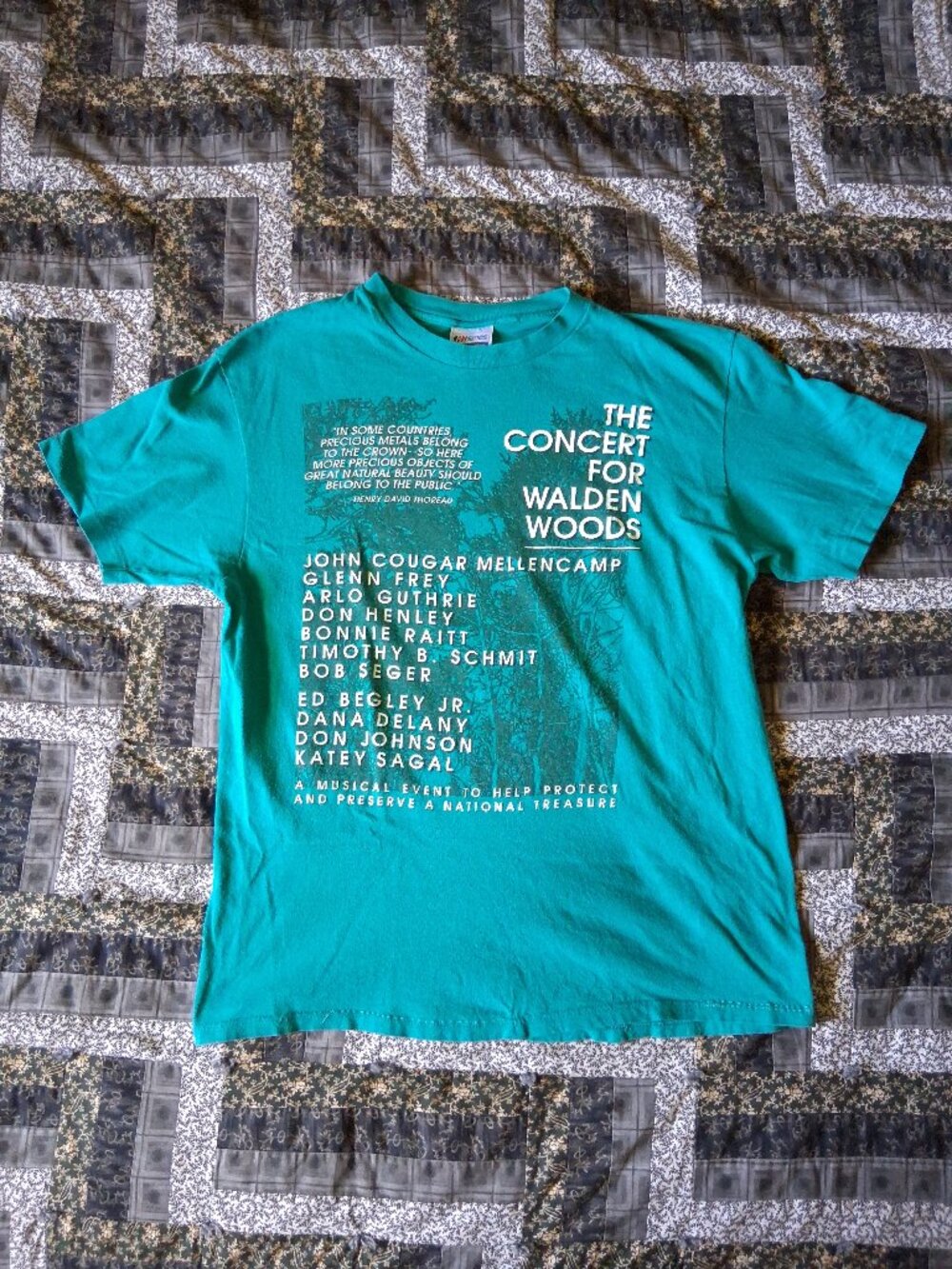 1990 Hanes The Concert for Walden Woods Green T-Shirt Adult Large Don Henley